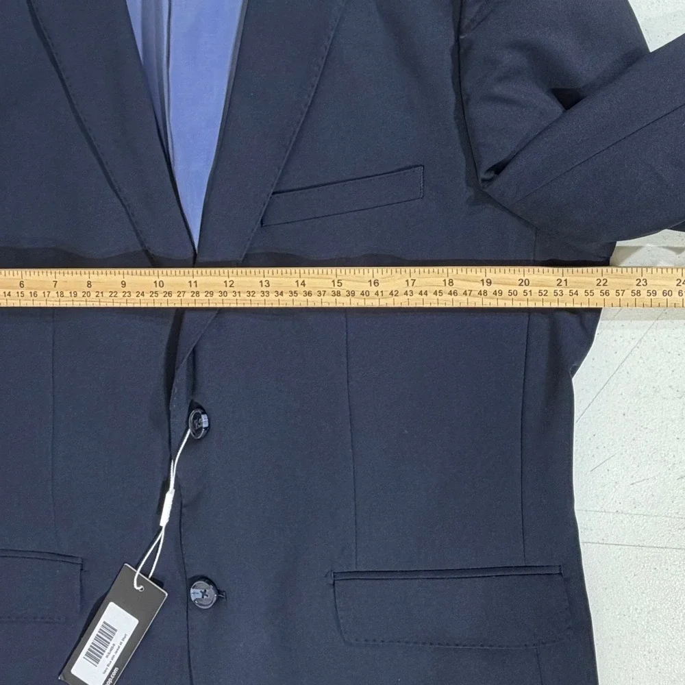 SuitShop Blazer 46S Navy Blue Slim Fit Stretch Two-Button Suit Jacket READ